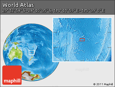 Physical Location Map of the Area around 28° 56' 46" S, 175° 10' 30" E