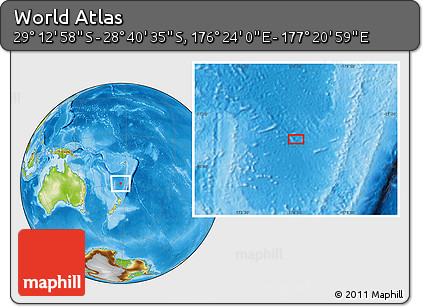Physical Location Map of the Area around 28° 56' 46" S, 176° 52' 30" E