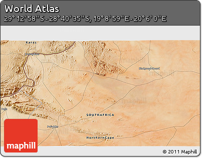 Satellite 3D Map of the Area around 28° 56' 46" S, 19° 37' 30" E