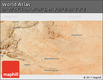 Satellite 3D Map of the Area around 28° 56' 46" S, 19° 37' 30" E