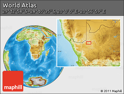 Physical Location Map of the Area around 28° 56' 46" S, 20° 28' 30" E