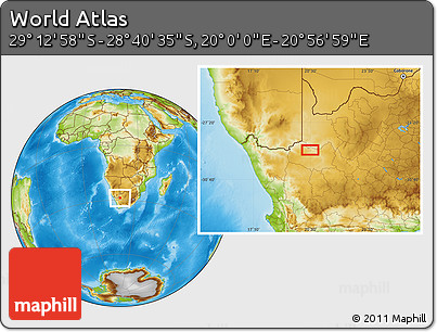 Physical Location Map of the Area around 28° 56' 46" S, 20° 28' 30" E