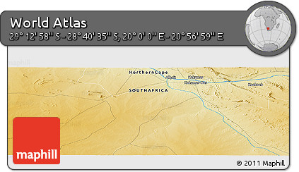 Physical Panoramic Map of the Area around 28° 56' 46" S, 20° 28' 30" E