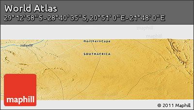 Physical Panoramic Map of the Area around 28° 56' 46" S, 21° 19' 30" E