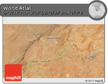Satellite 3D Map of the Area around 28° 56' 46" S, 23° 52' 30" E