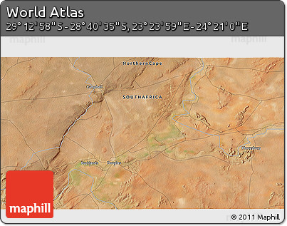 Satellite 3D Map of the Area around 28° 56' 46" S, 23° 52' 30" E