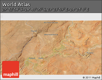 Satellite 3D Map of the Area around 28° 56' 46" S, 23° 52' 30" E