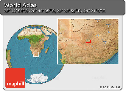 Satellite Location Map of the Area around 28° 56' 46" S, 23° 52' 30" E