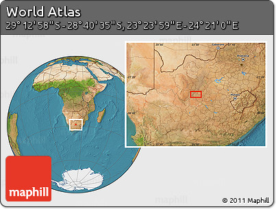 Satellite Location Map of the Area around 28° 56' 46" S, 23° 52' 30" E