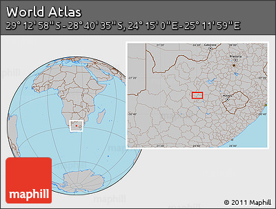 Gray Location Map of the Area around 28° 56' 46" S, 24° 43' 30" E