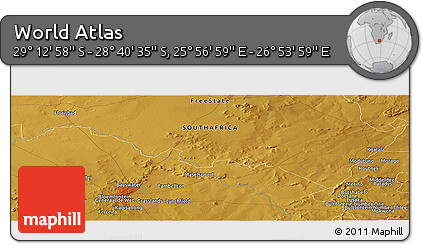 Physical Panoramic Map of the Area around 28° 56' 46" S, 26° 25' 29" E