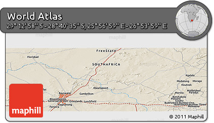 Shaded Relief Panoramic Map of the Area around 28° 56' 46" S, 26° 25' 29" E