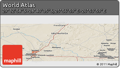 Shaded Relief Panoramic Map of the Area around 28° 56' 46" S, 26° 25' 29" E