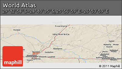 Shaded Relief Panoramic Map of the Area around 28° 56' 46" S, 26° 25' 29" E