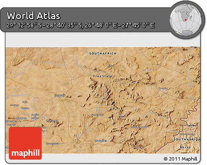 Satellite 3D Map of the Area around 28° 56' 46" S, 27° 16' 29" E