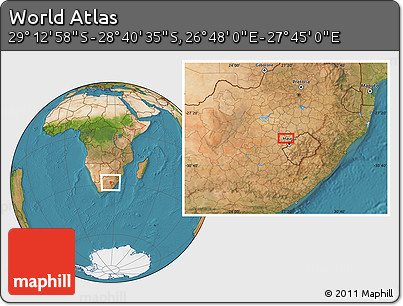 Satellite Location Map of the Area around 28° 56' 46" S, 27° 16' 29" E