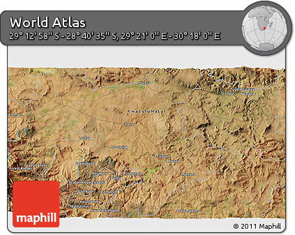 Satellite 3D Map of the Area around 28° 56' 46" S, 29° 49' 30" E