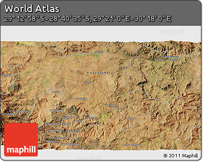 Satellite 3D Map of the Area around 28° 56' 46" S, 29° 49' 30" E
