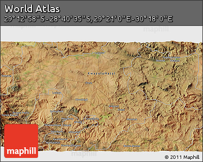 Satellite 3D Map of the Area around 28° 56' 46" S, 29° 49' 30" E
