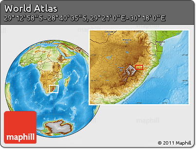 Physical Location Map of the Area around 28° 56' 46" S, 29° 49' 30" E