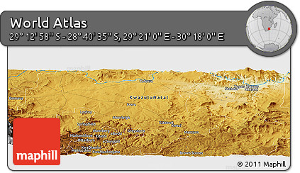 Physical Panoramic Map of the Area around 28° 56' 46" S, 29° 49' 30" E