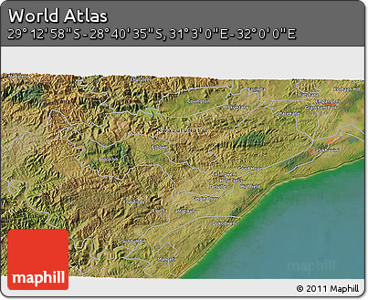 Satellite 3D Map of the Area around 28° 56' 46" S, 31° 31' 29" E