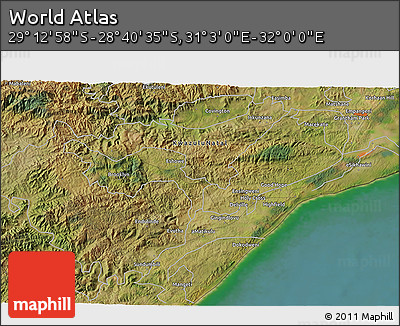 Satellite 3D Map of the Area around 28° 56' 46" S, 31° 31' 29" E