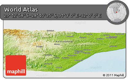 Physical Panoramic Map of the Area around 28° 56' 46" S, 31° 31' 29" E