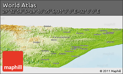 Physical Panoramic Map of the Area around 28° 56' 46" S, 31° 31' 29" E