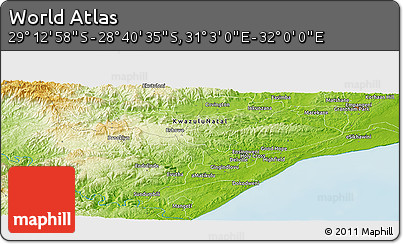 Physical Panoramic Map of the Area around 28° 56' 46" S, 31° 31' 29" E