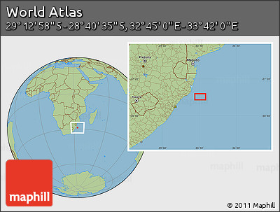 Savanna Style Location Map of the Area around 28° 56' 46" S, 33° 13' 30" E