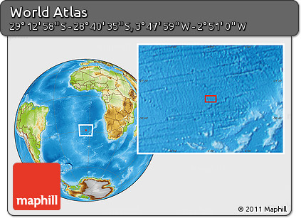 Physical Location Map of the Area around 28° 56' 46" S, 3° 19' 30" W