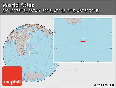 Gray Location Map of the Area around 28° 56' 46" S, 47° 40' 29" E