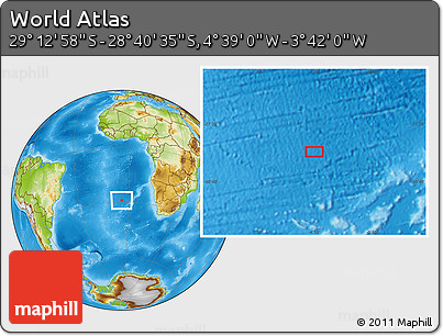 Physical Location Map of the Area around 28° 56' 46" S, 4° 10' 30" W