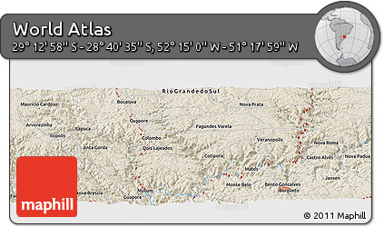 Shaded Relief Panoramic Map of the Area around 28° 56' 46" S, 51° 46' 29" W