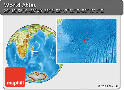 Physical Location Map of the Area around 28° 56' 46" S, 52° 46' 29" E