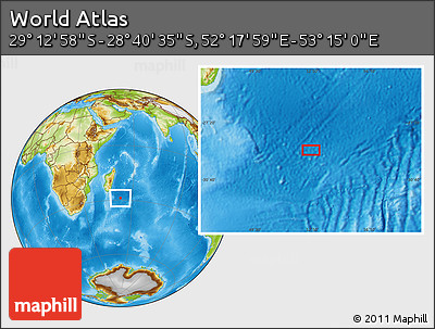 Physical Location Map of the Area around 28° 56' 46" S, 52° 46' 29" E