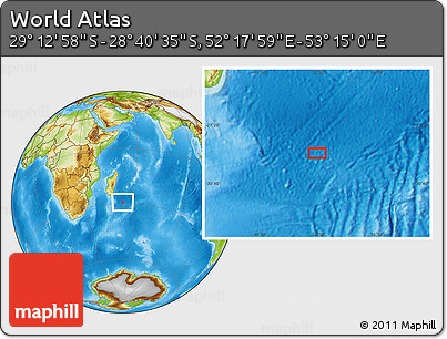 Physical Location Map of the Area around 28° 56' 46" S, 52° 46' 29" E