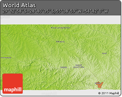Physical 3D Map of the Area around 28° 56' 46" S, 55° 10' 29" W