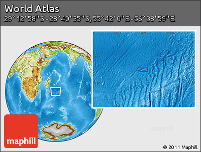 Physical Location Map of the Area around 28° 56' 46" S, 56° 10' 29" E