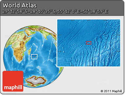 Physical Location Map of the Area around 28° 56' 46" S, 56° 10' 29" E