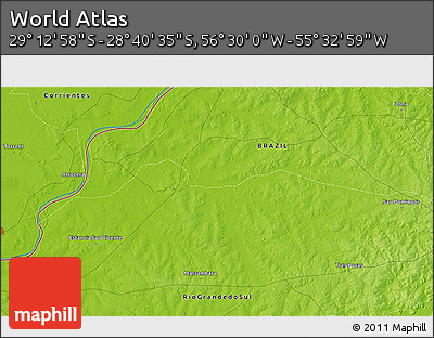 Physical 3D Map of the Area around 28° 56' 46" S, 56° 1' 29" W