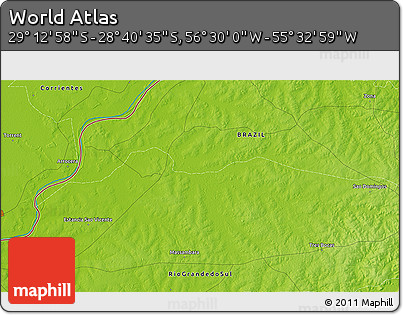 Physical 3D Map of the Area around 28° 56' 46" S, 56° 1' 29" W