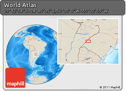 Shaded Relief Location Map of the Area around 28° 56' 46" S, 56° 1' 29" W