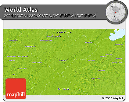 Physical 3D Map of the Area around 28° 56' 46" S, 58° 34' 30" W