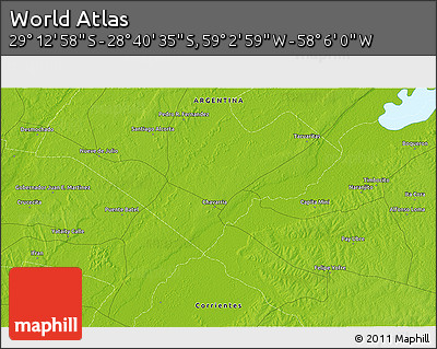 Physical 3D Map of the Area around 28° 56' 46" S, 58° 34' 30" W