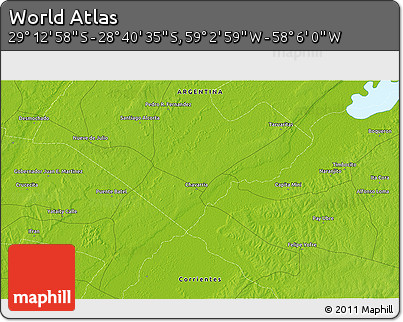 Physical 3D Map of the Area around 28° 56' 46" S, 58° 34' 30" W