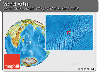 Physical Location Map of the Area around 28° 56' 46" S, 59° 34' 30" E