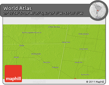 Physical 3D Map of the Area around 28° 56' 46" S, 61° 58' 30" W