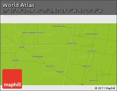 Physical 3D Map of the Area around 28° 56' 46" S, 61° 58' 30" W
